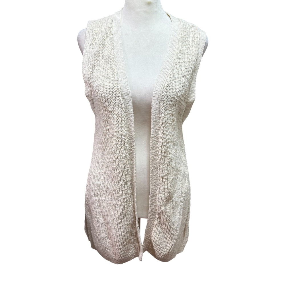 Gap Womens Cream Cotton Knit Longline Vest Open Front Cardigan Small #242